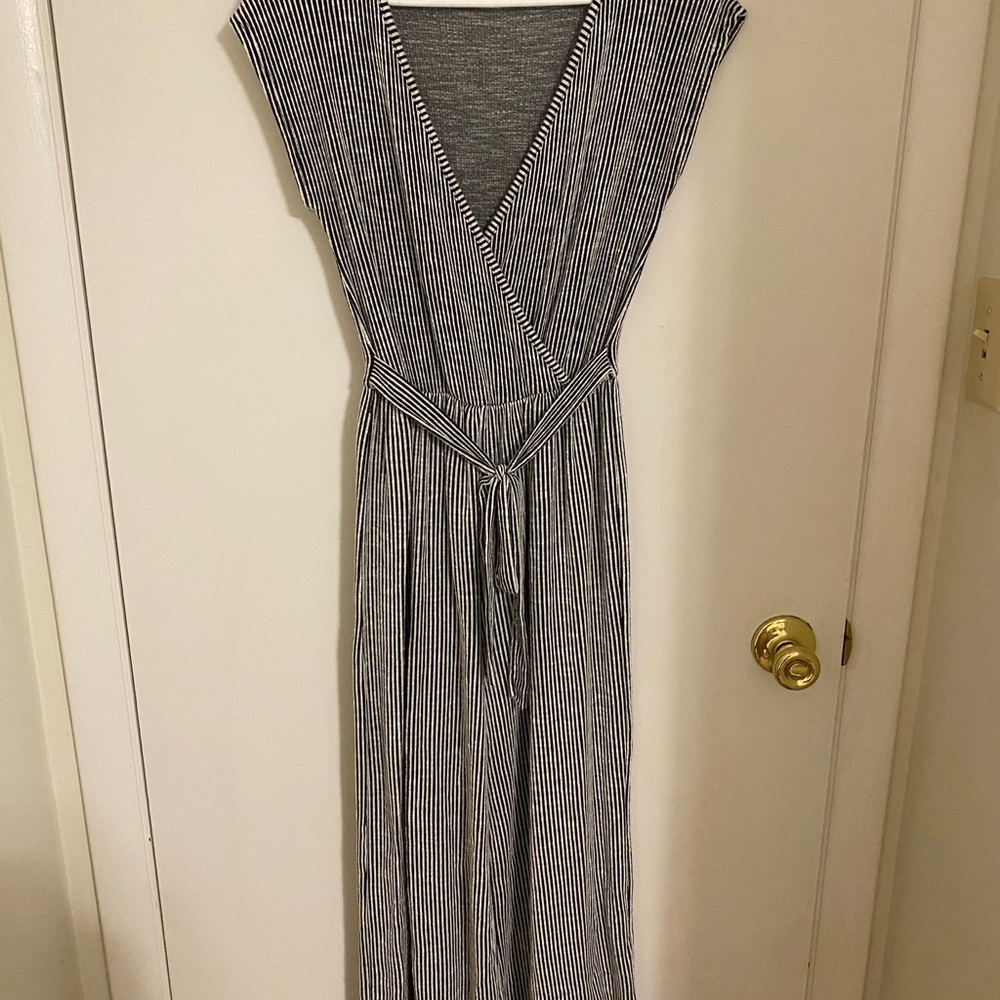 Caution to the wind Striped v neck jumpsuit